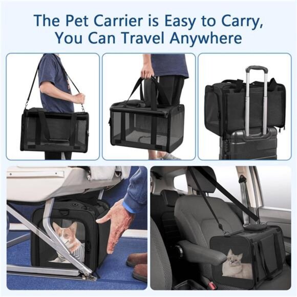 Cat Carrier, Large Cat Carrier for Small Medium Dogs Cats, Foldable Soft-Sided - Picture 2 of 7